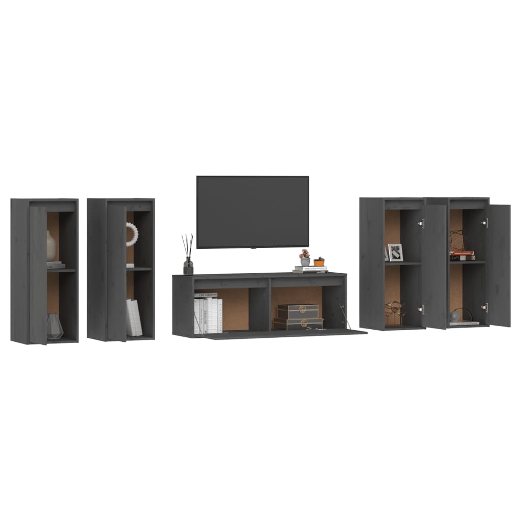 TV cabinets 5 pcs. Grey solid pine