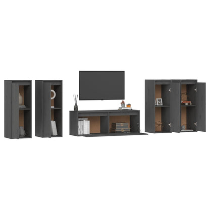 TV cabinets 5 pcs. Grey solid pine