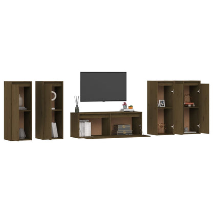TV cabinets 5 pcs. Honey brown solid pine