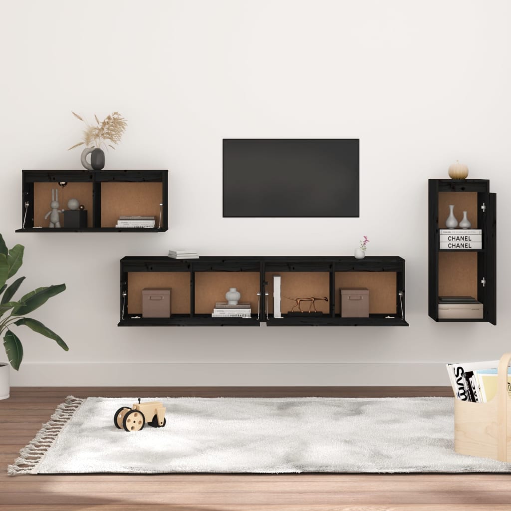 TV cabinets 4 pcs. Black solid pine