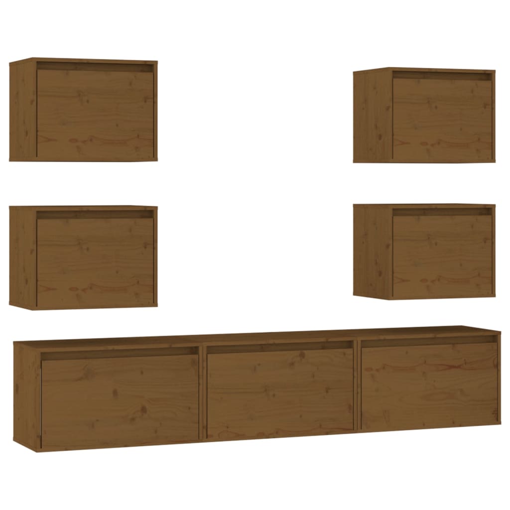 TV cabinets 7 pcs. Honey brown solid pine