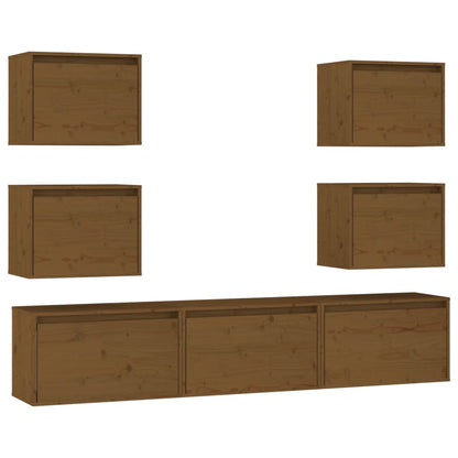 TV cabinets 7 pcs. Honey brown solid pine