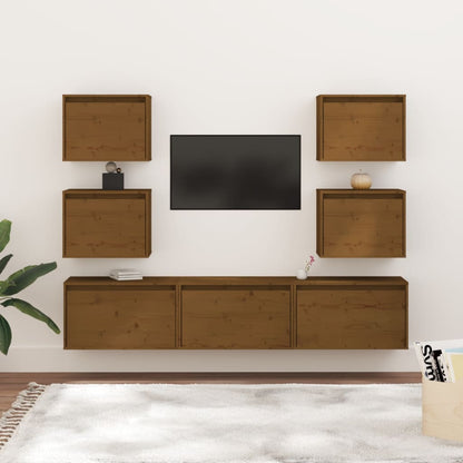TV cabinets 7 pcs. Honey brown solid pine