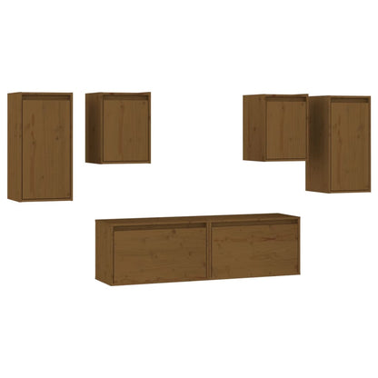 TV cabinets 6 pcs. Honey brown solid pine