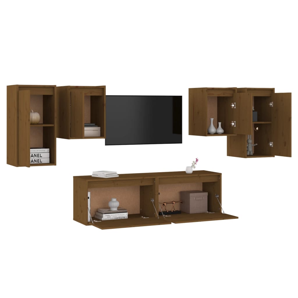 TV cabinets 6 pcs. Honey brown solid pine