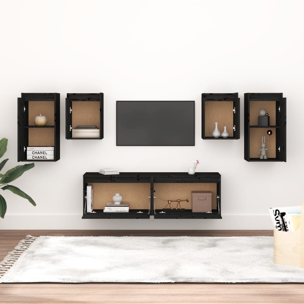 TV cabinets 6 pcs. Black solid pine