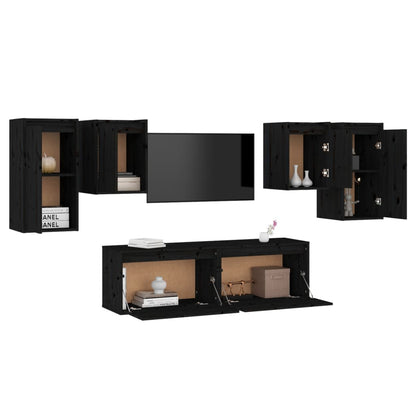 TV cabinets 6 pcs. Black solid pine