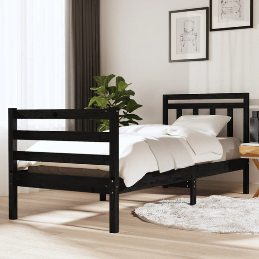 Solid wood bed black 90x200 cm