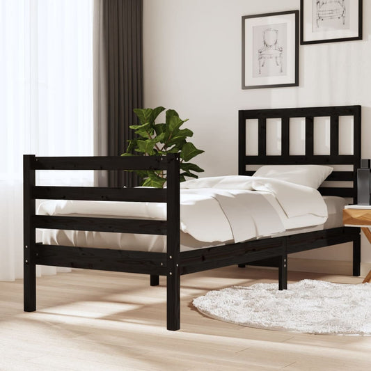 Solid wood bed black 90x200 cm