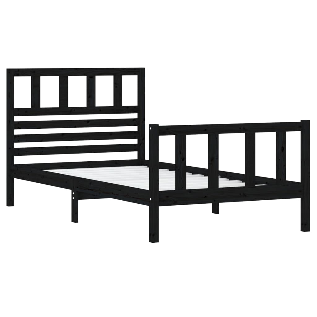 Solid wood bed black 90x200 cm