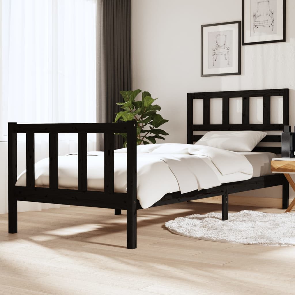 Solid wood bed black 90x200 cm