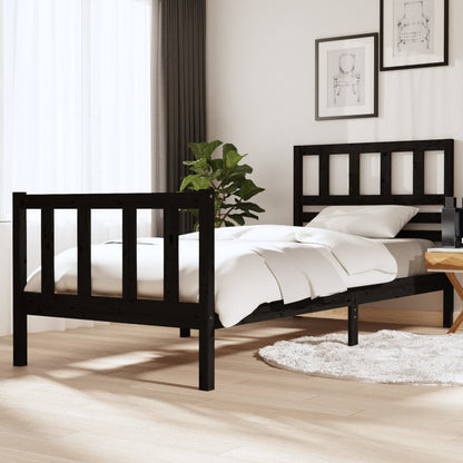 Solid wood bed black 90x200 cm