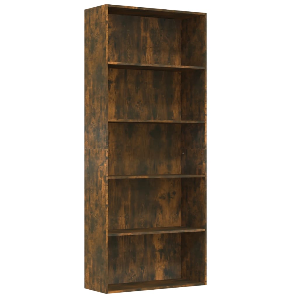 Bookcase 5 compartments smoked oak 80x30x189 cm wood material