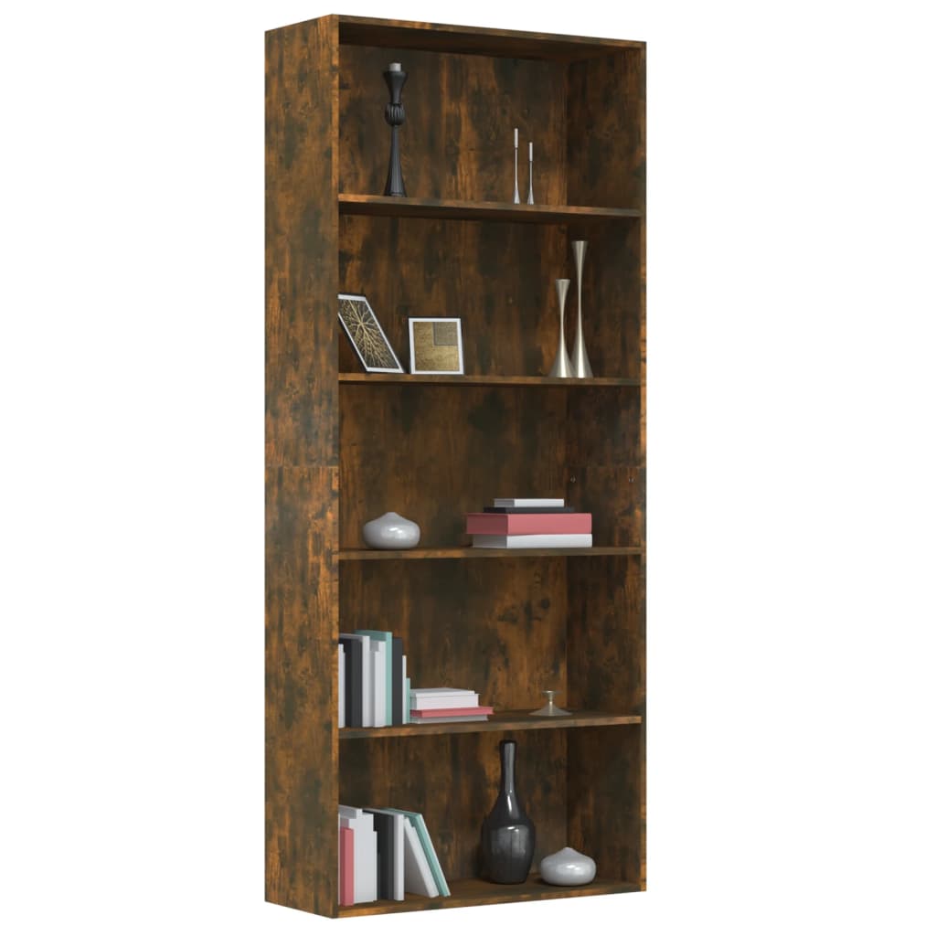 Bookcase 5 compartments smoked oak 80x30x189 cm wood material