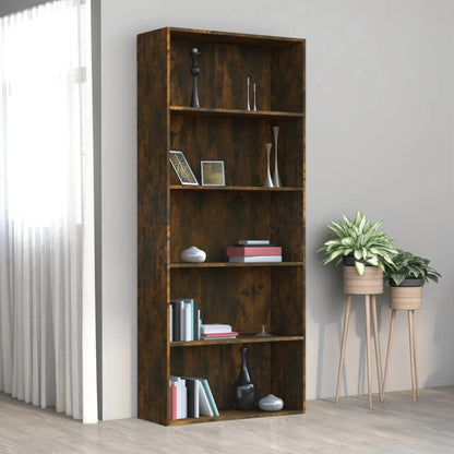 Bookcase 5 compartments smoked oak 80x30x189 cm wood material