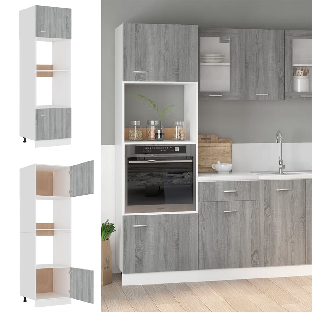 Microwave cabinet grey Sonoma 60x57x207 cm wood material
