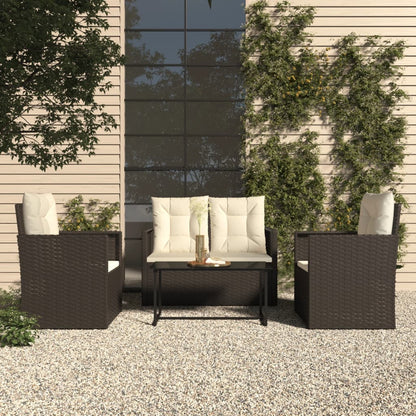 4-tlg. Garten-Lounge-Set mit Kissen Poly Rattan Schwarz