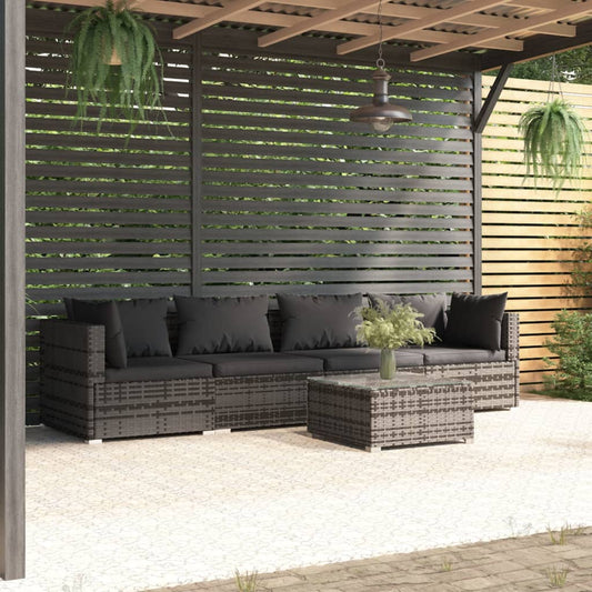 5-piece garden lounge set with cushions poly rattan grey