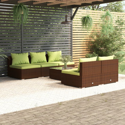 6-tlg. Garten-Lounge-Set mit Auflagen Poly Rattan Braun