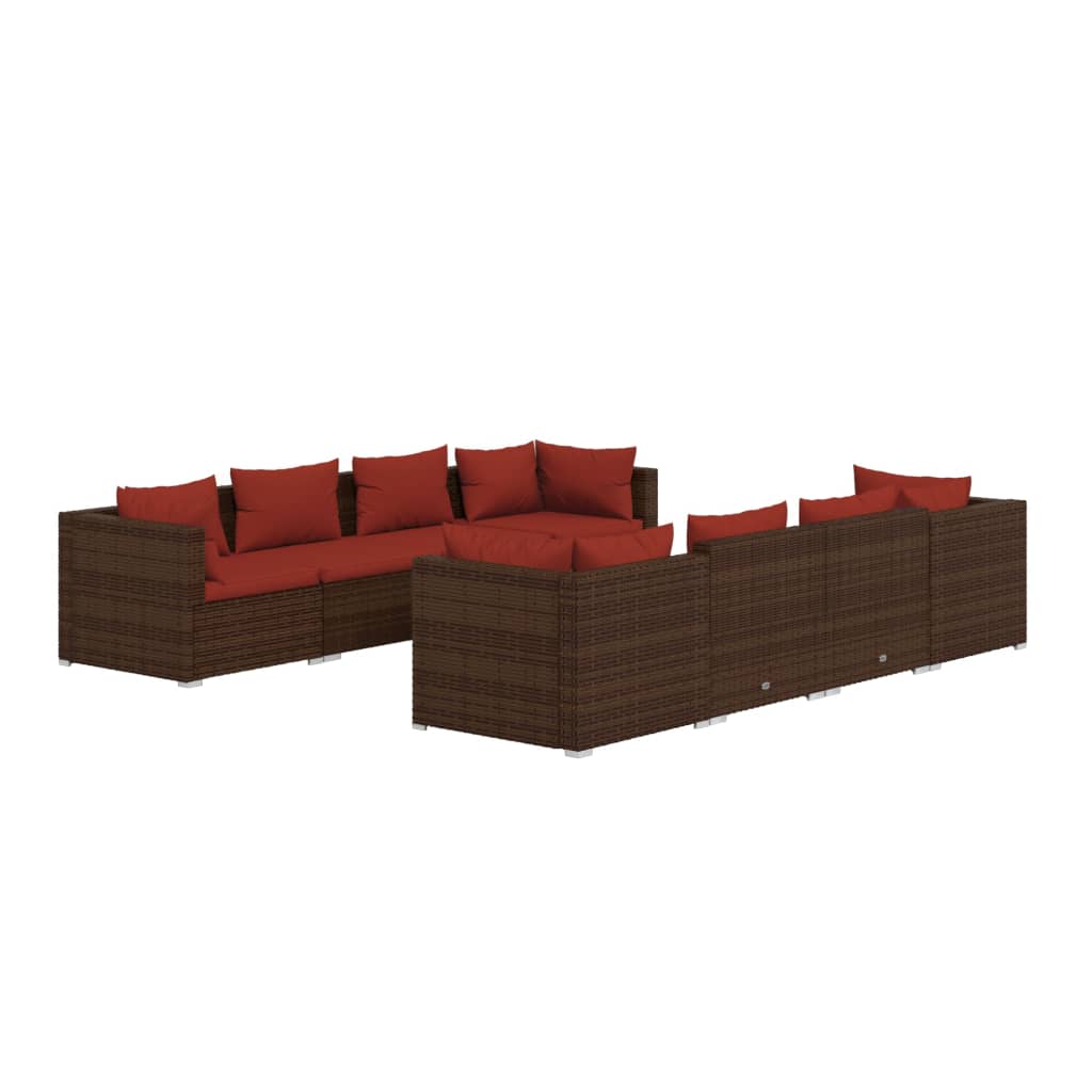 9-piece garden lounge set with cushions poly rattan brown