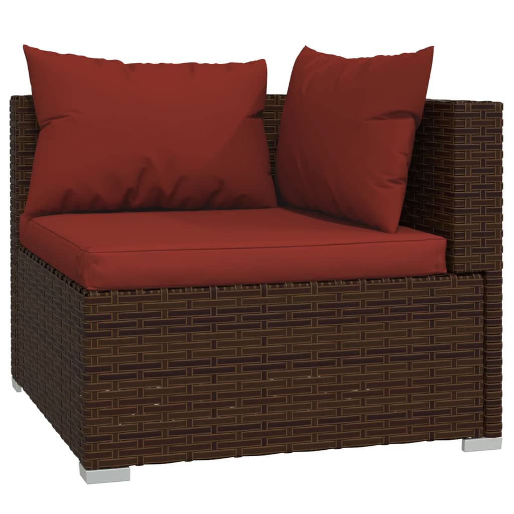 9-piece garden lounge set with cushions poly rattan brown