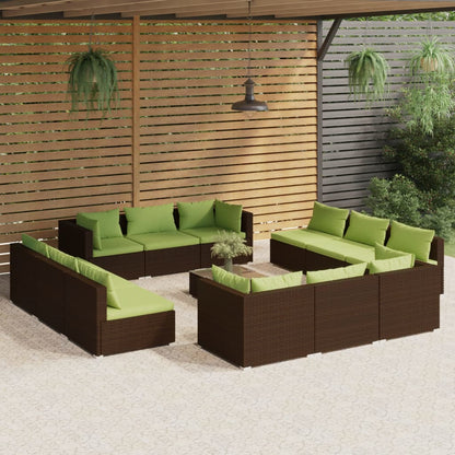 13-tlg. Garten-Lounge-Set mit Kissen Poly Rattan Braun