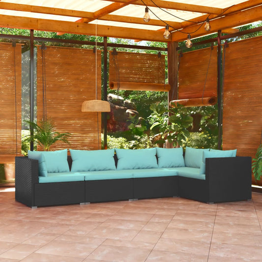 5-piece garden lounge set with cushions poly rattan black
