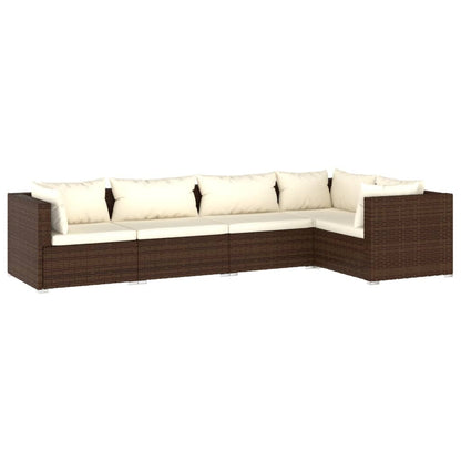5-piece garden lounge set with cushions poly rattan brown