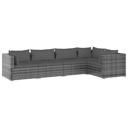 5-piece garden lounge set with cushions poly rattan grey