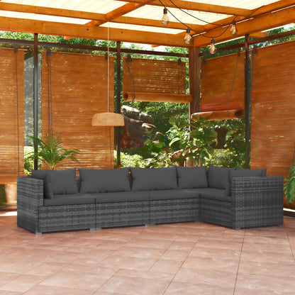 5-piece garden lounge set with cushions poly rattan grey