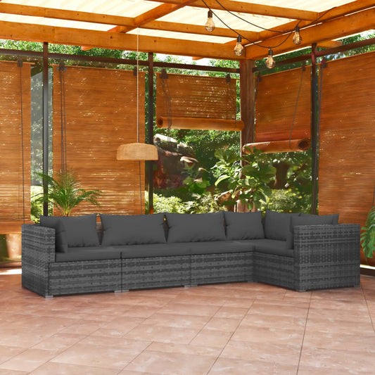 5-piece garden lounge set with cushions poly rattan grey