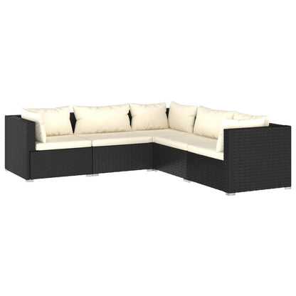 5-piece garden lounge set with cushions poly rattan black