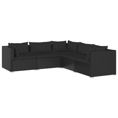 5-piece garden lounge set with cushions poly rattan black
