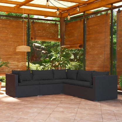 5-piece garden lounge set with cushions poly rattan black