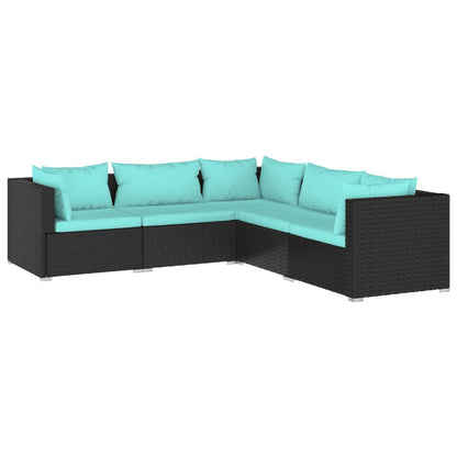5-piece garden lounge set with cushions poly rattan black