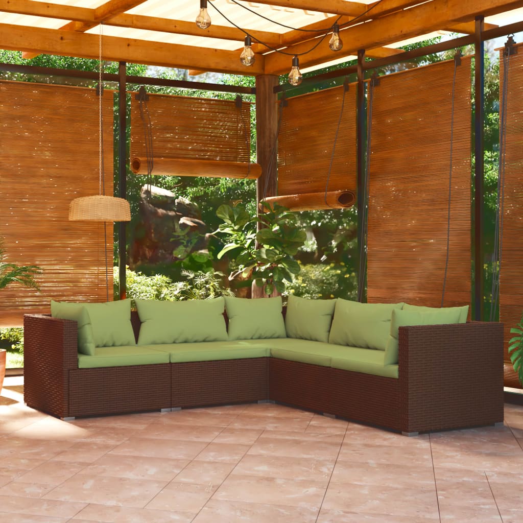 5-piece garden lounge set with cushions poly rattan brown