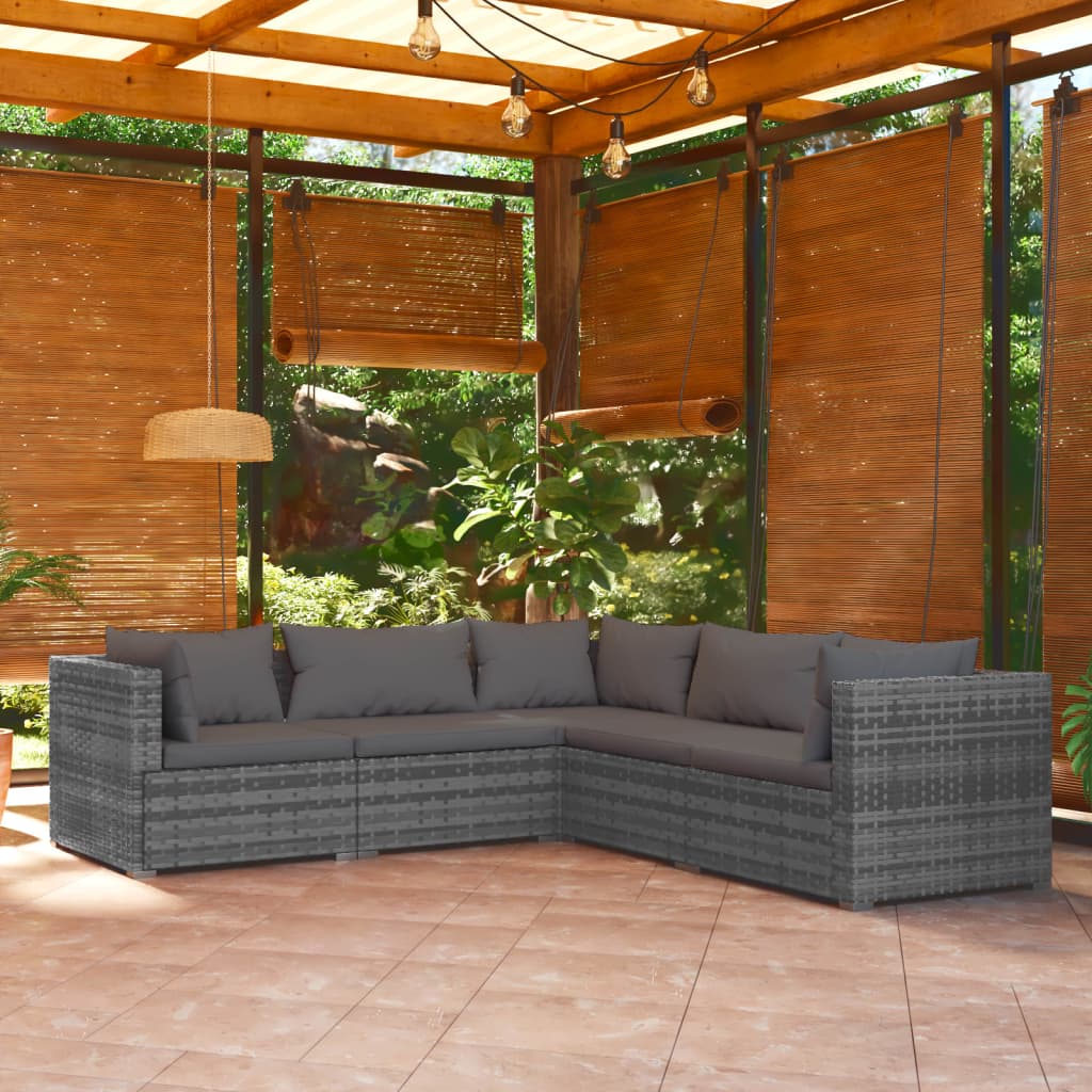 5-piece garden lounge set with cushions poly rattan grey
