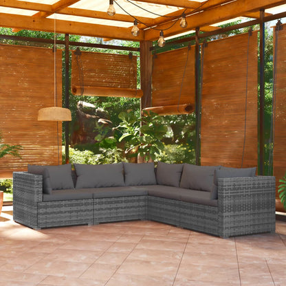 5-piece garden lounge set with cushions poly rattan grey