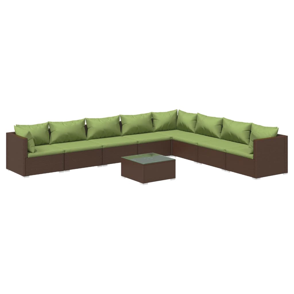 9-piece garden lounge set with cushions poly rattan brown