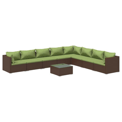 9-piece garden lounge set with cushions poly rattan brown
