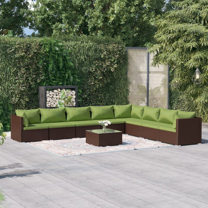 9-piece garden lounge set with cushions poly rattan brown