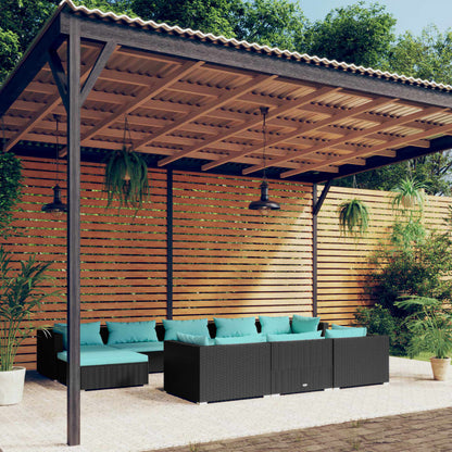 10-piece garden lounge set with cushions black poly rattan