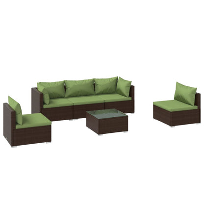 6-tlg. Garten-Lounge-Set mit Auflagen Poly Rattan Braun