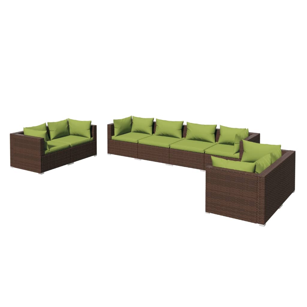 8-piece garden lounge set with cushions poly rattan brown