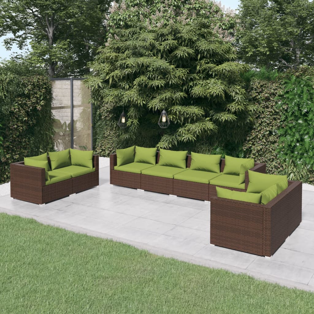 8-piece garden lounge set with cushions poly rattan brown