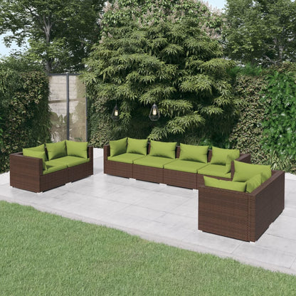 8-piece garden lounge set with cushions poly rattan brown