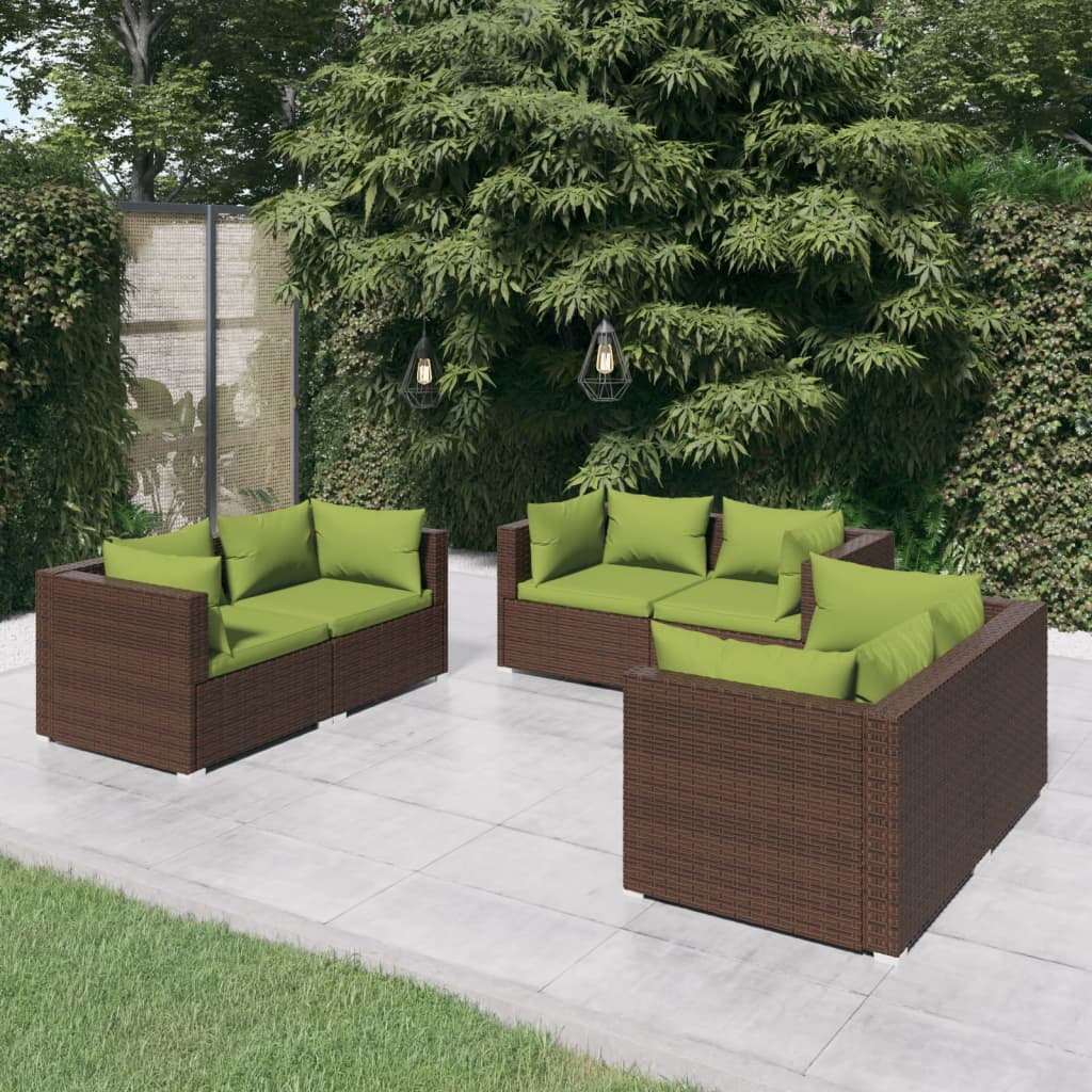 6-tlg. Garten-Lounge-Set mit Auflagen Poly Rattan Braun