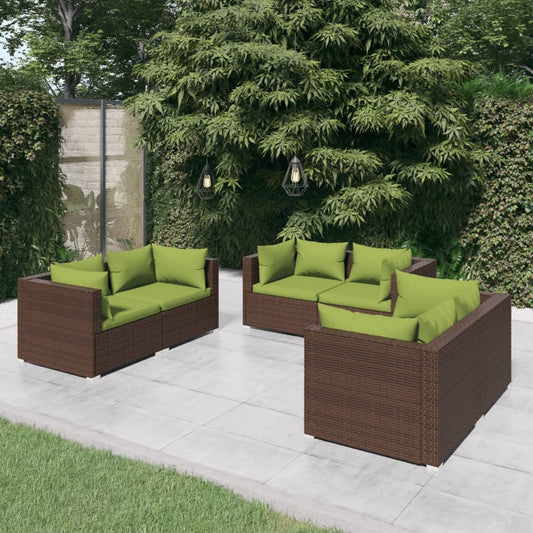 6-tlg. Garten-Lounge-Set mit Auflagen Poly Rattan Braun