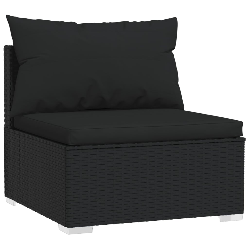 5-piece garden lounge set with cushions poly rattan black