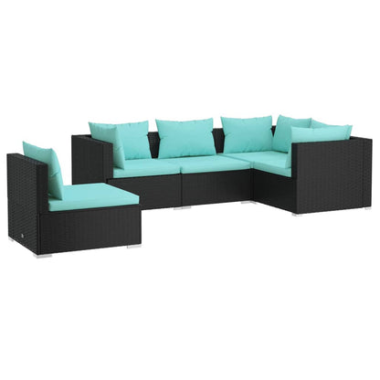 5-piece garden lounge set with cushions poly rattan black